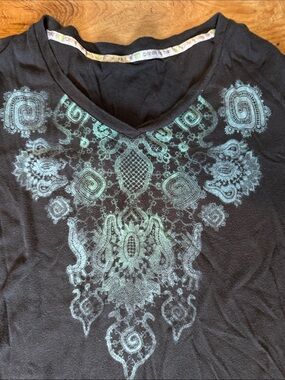 Green Apple 🍏 Yoga Wear - Bamboo Long Sleeve Print Tee - Black Small . - NWT